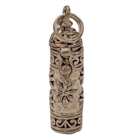 Sterling Silver Flower Hinged Latch Lid Prayer Box Tube Pendant, K853 - Picture 7 of 7